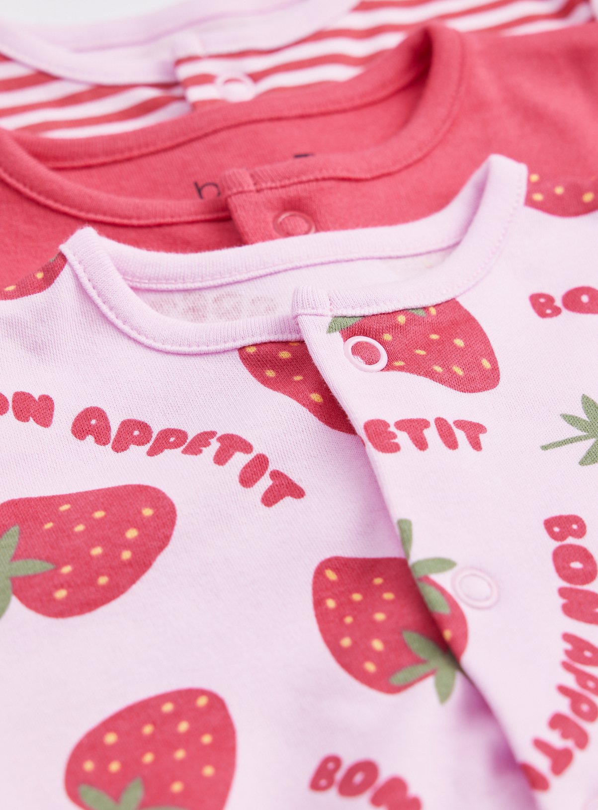 Strawberry & Stripe Print Sleepsuits 3 Pack 6-9 months - Image 2 thumbnail